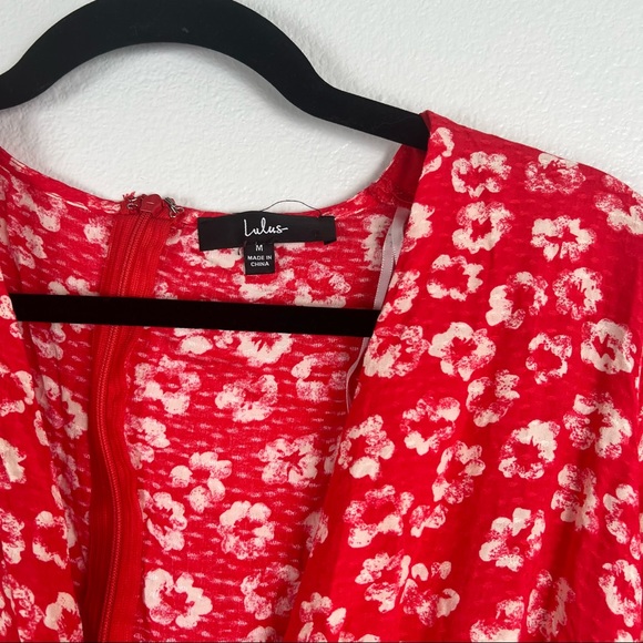 Lulus Garden Explorer Red Floral Print Mini Dress Sz M - Picture 7 of 10